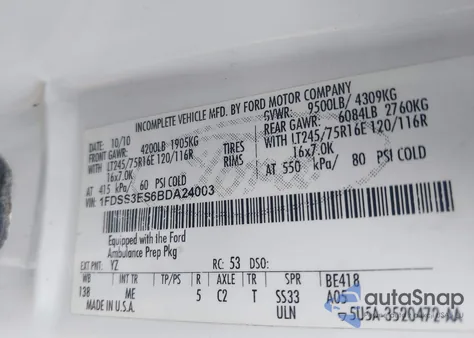 2011 Ford E-350 Super Duty Commercial из США, поврежденный, VIN 1FDSS3ES6BDA24003